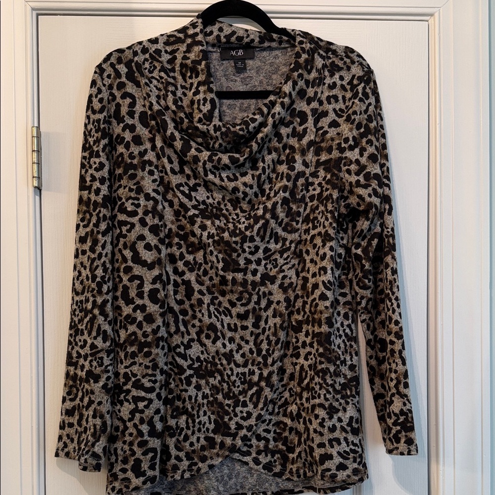 AGB Women's Cowl Neck Leopard Blouse - Black and Brown